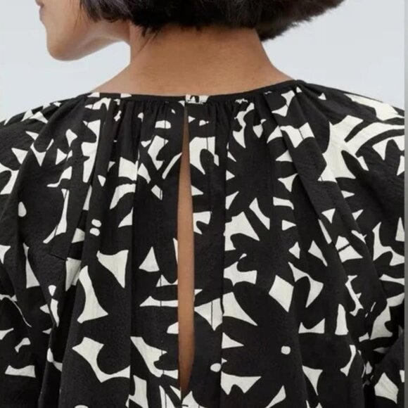 Everlane Seersucker Floral Puff Sleeve Mini Dress Scandinavian Summer Sundress - Picture 5 of 12